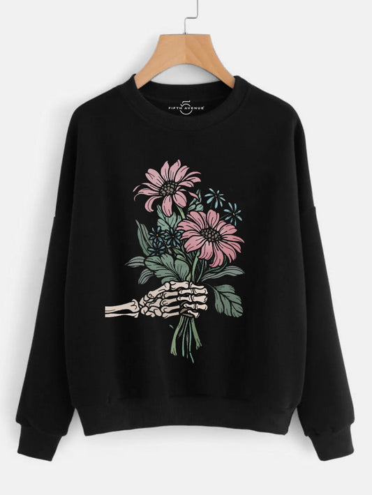 Fifth Avenue DIFT200 Floral Hand Vector Printed Sweatshirt - Black