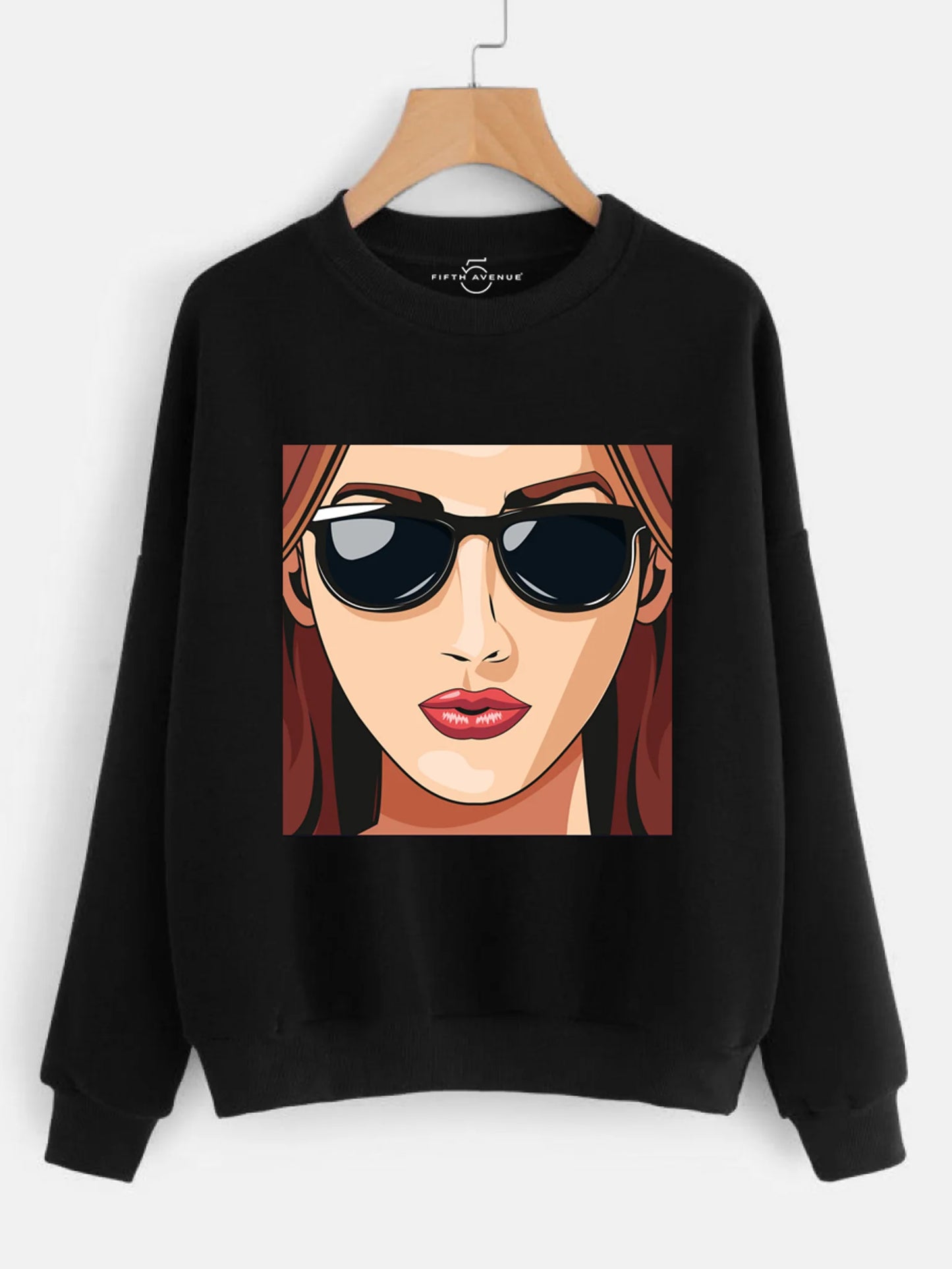 Fifth Avenue DIFT201 Face Print Vector Printed Sweatshirt - Black