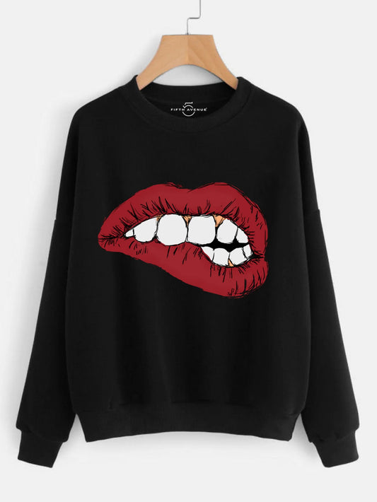 Fifth Avenue Teethy Lips Printed Sweatshirt - Black